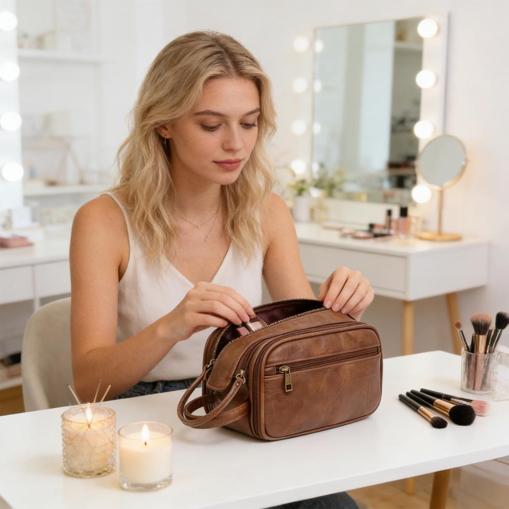 Travel Makeup Bag Faux Leather - Men'S Grooming Organizer recension och pris