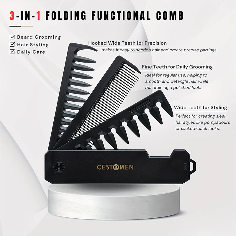 3-in-1 Folding Beard Comb for  - Men'S Grooming Organizer recension och pris