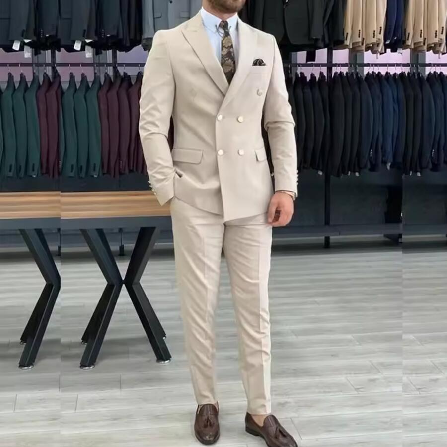 New Beige Men Suits Double Bre - Men'S Grooming Daily recension och pris