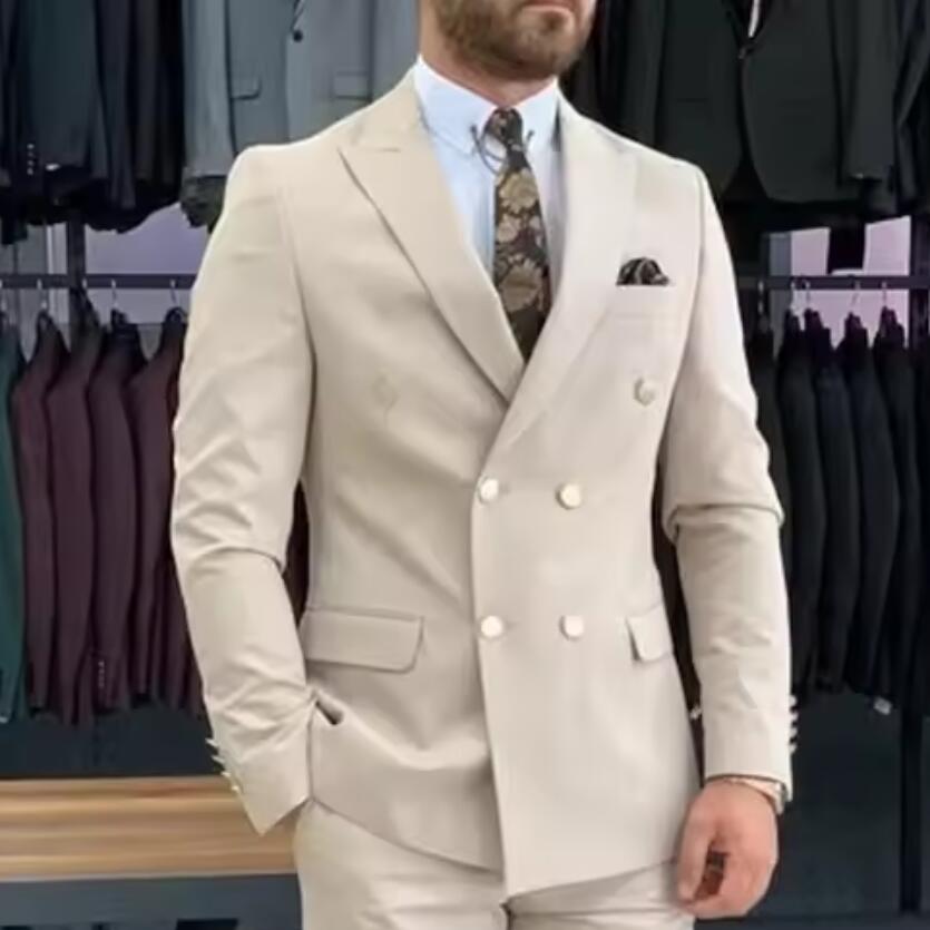 New Beige Men Suits Double Bre - Men'S Grooming Daily recension och pris